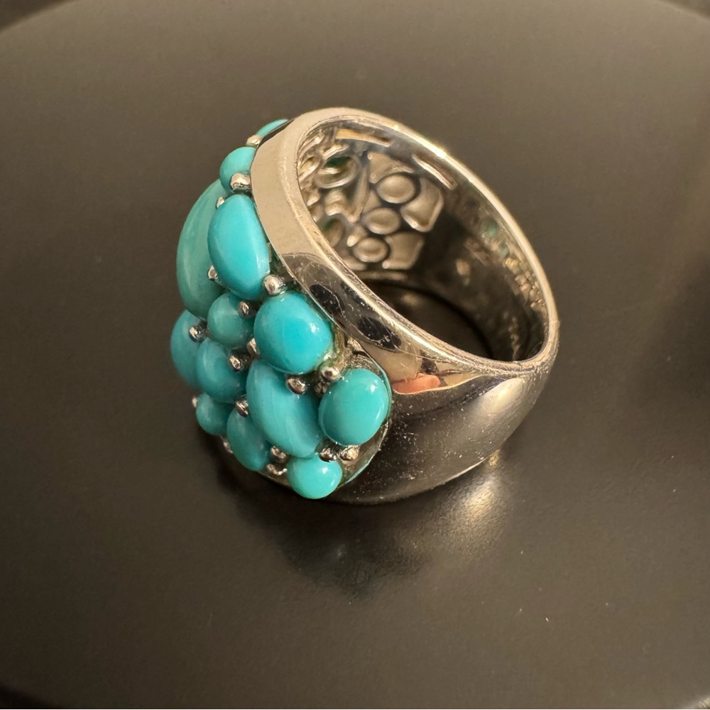 Turquoise Cluster Ring Sterling Silver 925 Bold Domed Statement Size 5.75 - Picture 5 of 9